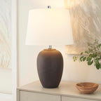 Nourison Home 23" Dark Purple Distressed Ceramic Pot Table Lamp for Bedroom, Living Room, Dining, Office, with White Shade