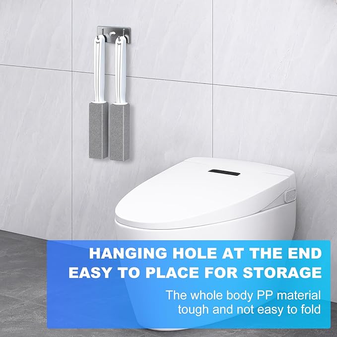 Toilet Bowl Cleaner Pumice Stone- Hard Water Stain Remover, Eliminates Toilet Bowl Rings，Rust &Lime Buildup，Multi-Surface Use for Grills ，Sink，Pool，Bathroom【2Pack】 (Extra Long Handle)