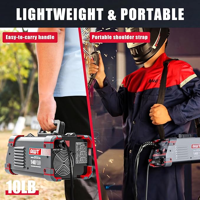 AWT 140Amp MIG Welder Flux Core MIG Welder/Stick/Lift TIG 3 in 1 Welding Machine, Welder Machine 110V With Synergy IGBT Inverter, Portable Gasless Welder Equipment
