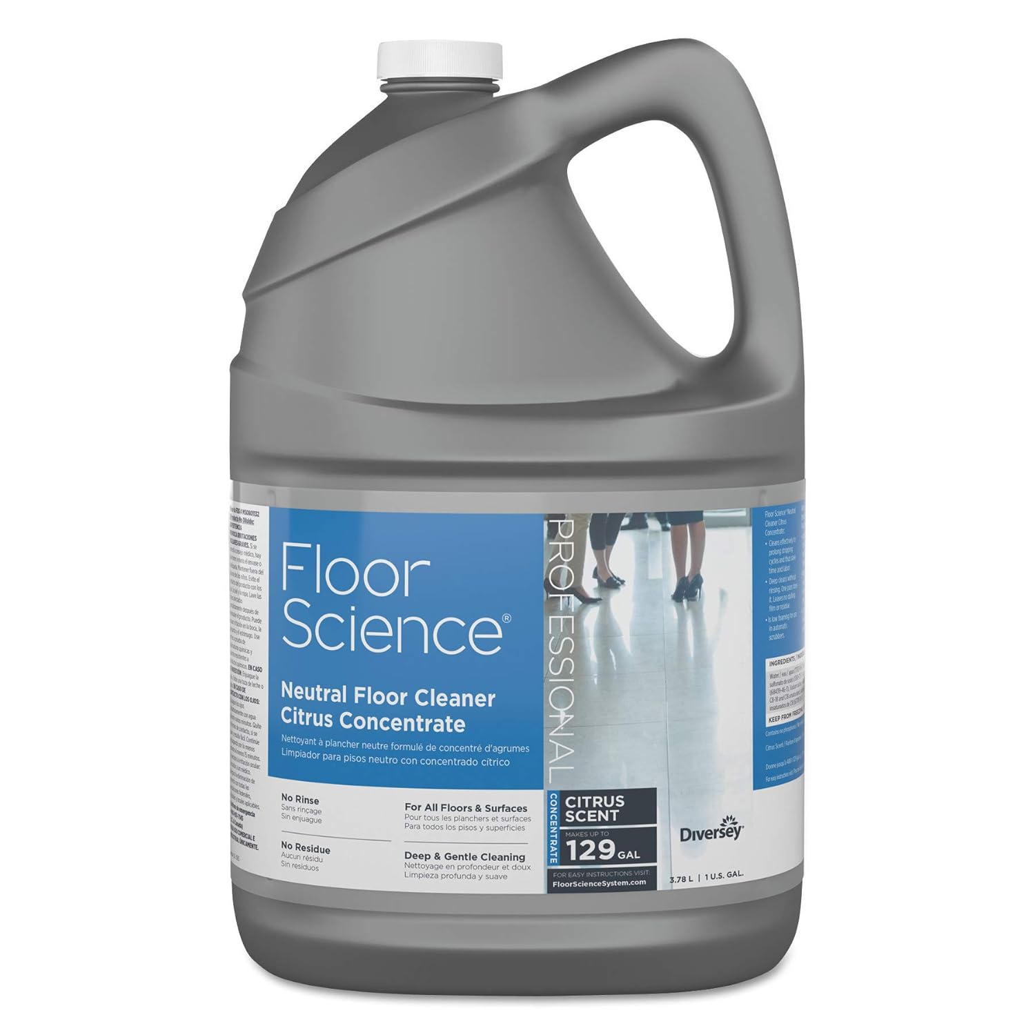 Diversey CBD540441 Floor Science Professional Neutral Floor Cleaner, Deep & Gentle Cleaning with No Residue or Rinse Required, Citrus Scent, Concentrate, 1-Gallon