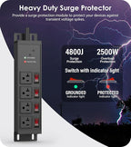 CCCEI Heavy Duty Surge Protector Power Strip 20 Amp Individual Switches. 20FT 12 Gauge Extension Cord with Multiple Outlets. Kitchen, Garage, Shop, Industrial Wall Mount Electric Extender, Black.