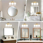 Gold Bathroom Light Fixtures, 3-Light Modern Vanity Light Over Mirror, Wall Sconces with Milky White Frosted Glass Shades, E26 Socket (Bulbs Not Included)