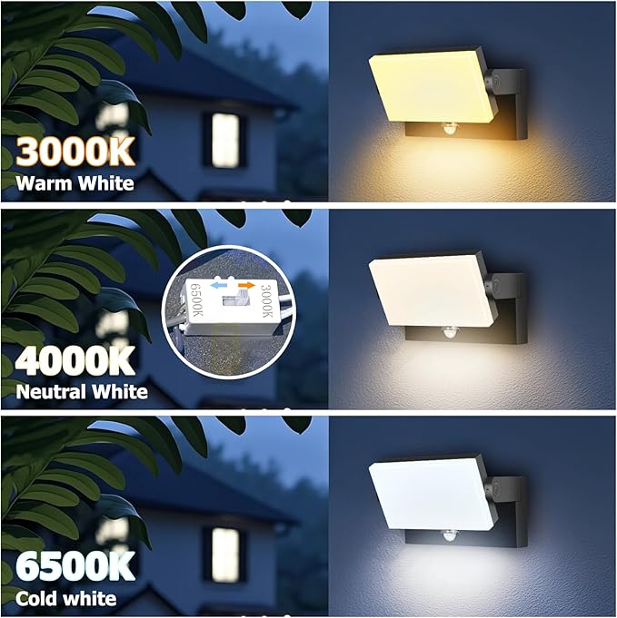 40W LED Wall Pack Lights Outdoor Motion Sensor,360 °Rotation 5000K 6000K 4000K Selectable Exterior Flood Lighting Fixture Sconce for Porch Garage Patio