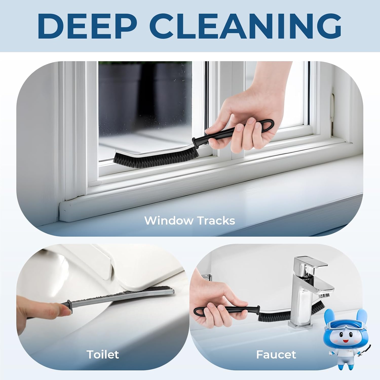 Crevice Cleaning Brushes, Scrub Brush for Hard to Reach Small Space, Home Essentials, Cleaning Supplies, Cleaning Tools for Household Use, Bathroom, Shower, Kitchen, Window, Toilet (2, Black)