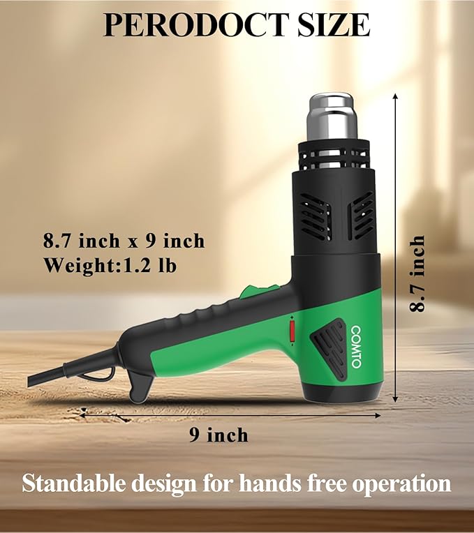 1800W Industrial Heat Gun, Fast Heating 122℉-1202℉ Variable Temperature Control Overheat Protection 2 Speed Air Flow with 4 Nozzles for Crafts, Shrinking Tubing, Vinyl Wrap (SG-1004)