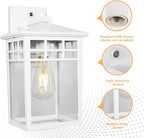 Dusk to Dawn Outdoor Light Fixture Wall Mount, Rustic Exterior Lights Fixture Wall Sconces with Seeded Glass for Front Porch, Waterproof Outdoor Wall Lantern in White Finish for Home,DDRZ009-W WH