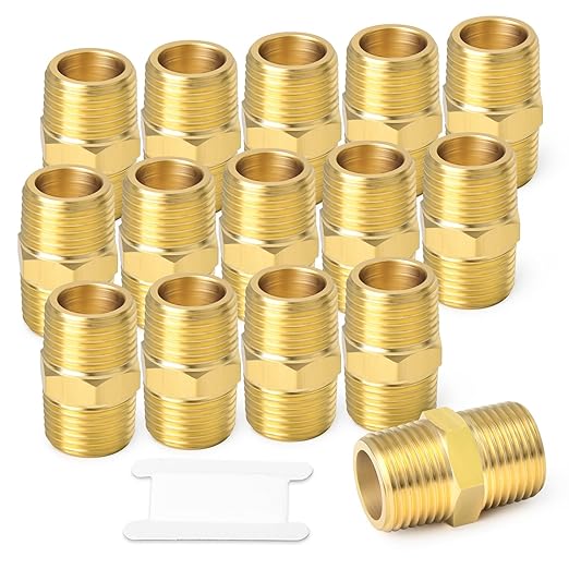 TAISHER 15PCS Brass Pipe Fitting, Reducer Adapter, Hex Nipple, 1/4-Inch Male Pipe x 1/4-Inch Male Pipe