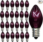25 Pack C7 Halloween Black Replacement Bulbs, 5W Dark Purple Light Bulbs Perfect for Indoor/Outdoor Halloween, Christmas and Party String Lights C7/E12 Candelabra Base