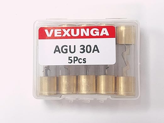 30A AGU Fuse 30 Amp Gold Plated Glass Inline Automobile Audio Fuses for Car Auto Stereo Amplifier Safety Power Protection 12V (Pack of 5 Pcs)