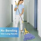 Commercial Mop with Extra Head Replacement, 63Inch Handle Heavy Duty Industrial Mop Looped-End String Wet Mops for Floor Cleaning for Warehouse, Workshop, Garage, Office, Home (2 Mops Head)