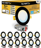 NUWATT 12 Pack, 6 Inch Ultra-Thin Black LED Recessed Lighting, 5CCT 2700K/3000K/3500K/4000K/5000K Selectable, 1050LM, 15W, Water Resistant, IC Rated, Dimmable Canless Slim Wafer Light with J-Box, ETL
