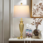 27" Gold Table Lamp Single, Touch Control Modern Bedroom Lamp with USB A+C Ports, 3-Way Metal Bedside Lamp, Elegant Brass Table Lamp for Night Stand Desk Side Table Office (Bulb Inclued)
