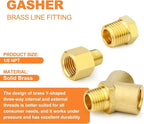 GASHER 2PCS Brass Pipe Fitting Male Branch Tee Y Adapter 1/8" NPT Female x 1/8" NPT Female x 1/8" NPT Male