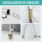 AIMADI Chrome Kitchen Faucet with Pull Down Sprayer,Dual Spout Design Modern Stainless Steel High Arc Kitchen Sink Faucet for Farmhouse Camper Laundry Rv Bar