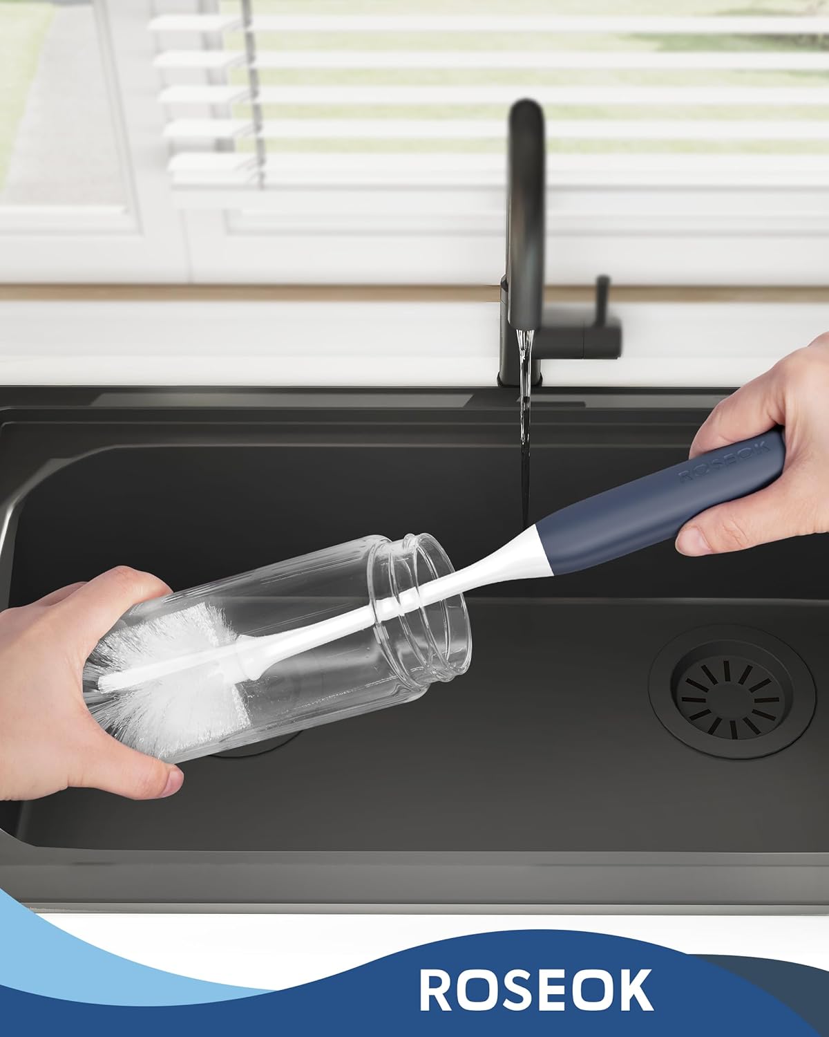 Long Handle Water Bottle Brush,Flexible Bottle Brush for Cleaning Milkshake Cup,Sports Bottle,Navy Blue,2 Pack