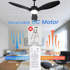 48 inch Ceiling Fans with Lights,Black Ceiling Fan with Light and Remote,3 Color Light,6 Speed,DC Motor,for Bedroom/Outdoor/Patios,Black