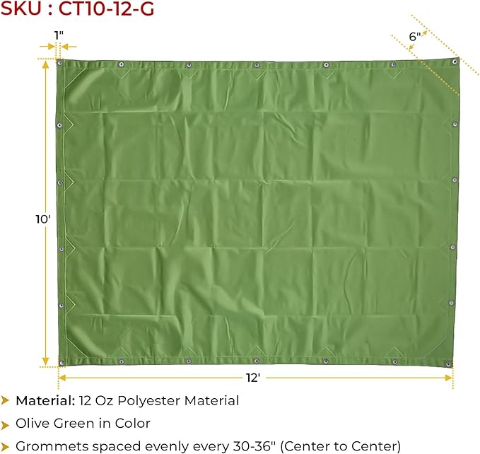 Mytee Products 10' x 12' Green Canvas Tarp 12oz Heavy Duty Water Resistant