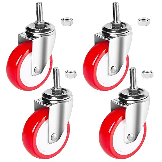 Stainless Steel Caster Wheels 4 inch, 3/8"-16x1 Threaded Stem Swivel Casters Set of 4, Non-Marking Silent Polyurethane PU Wheels for Furnitures,Restaurants,Labs,Hospital