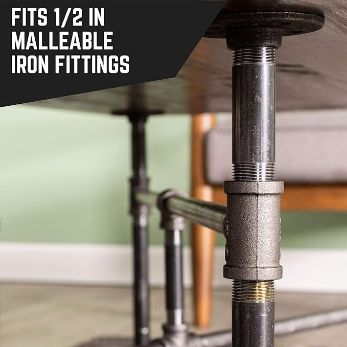 PIPE DÉCOR 1/2" x 2-1/2" Malleable Cast Iron Pipe Nipple, Pre Cut Connectors, Industrial Steel Grey Fits Standard Half Inch Black Threaded Pipes Nipples and Fittings, Vintage DIY Furniture, 10 Pack