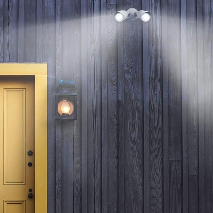 Ciata Flood Lights Outdoor, 20-Watt LED Bullet Head Security Flood Lights, Dual Head, RoHS and FCC Complaint, IP65 Rated, 1900 Lumens, 2KV Surge Protection, Die-Cast Aluminum in White Finish – 3000K