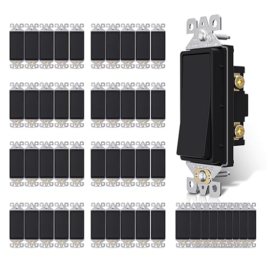 AIDA 3 Way Decorative Light Switch Wall Plate, Electric Switches,15Amp, 120/277 Volt, 3 Way Rocker Switch, Self-Grounding, Residential and Commercial Grade, UL Listed (50, Matte Black)