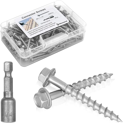 Upgrade SD Connector Screws, #9 x 1-1/2" Heavy-Duty Joist Hanger Screws, 500-Hour Salt Spray Rust Prevention Grade, 1/4" Hex Head with 0.370"-Dia, Replace 10D Nails and Simpson SD9112R100, 200-QTY