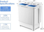 ARLIME Portable Washing Machine, 20lbs Mini Twin Tub Washing Machine w/Drain Pump, Semi Automatic 12lbs Compact Washer & 8lbs Sipnner, Portable Washer Dryer Combo for Apartments Dorms RV Camping