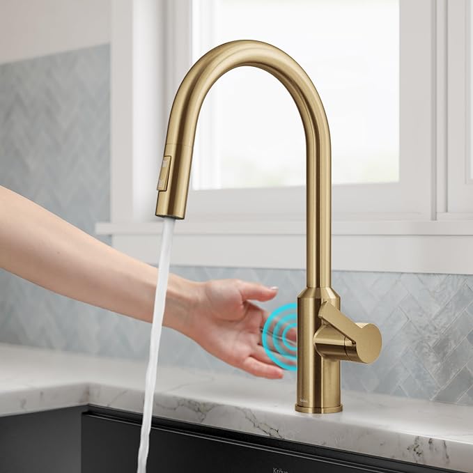 Kraus Oletto Kitchen Faucets Touchless Sensor Single Handle Pull-Down Sprayer in Brushed Brass, KSF-2830BB