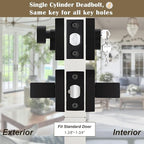 4 Pack Keyed Entry Door Lock with Deadbolt Set, Reversible Passage Lever and Keyed Alike Single Cylinder Deadbolt, Matte Black Square Handleset for Bedroom, Front Door