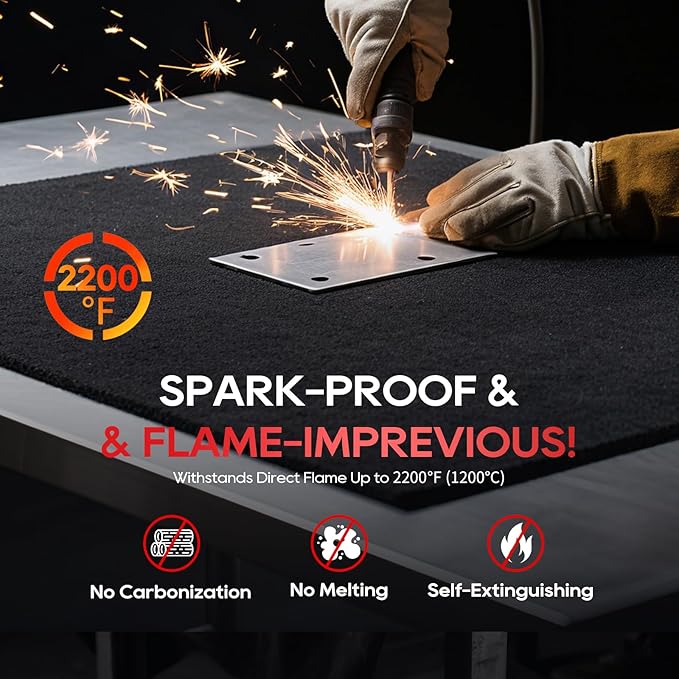 TOPDC 2 Pack Welding Blanket 12x12 Inch, High Temp Resistant Carbon Felt Pad, 5mm Thick Heat Shield Fabric Withstands 2200℉, UL94&MSDS Certified, Flexible&Cuttable for Welding Soldering Grill Firepit
