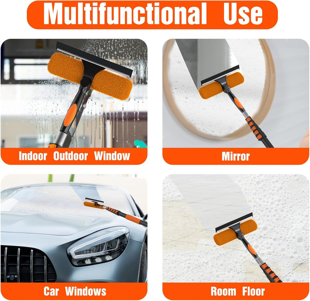 30FT Window Squeegee with Extension Pole, 2-in-1 Squeegee for Window Cleaning, Professional Cleaning Kit for Home with 24FT Telescoping Pole for Outdoor Indoor Use