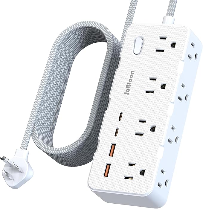 Power Strip Surge Protector - Multi Plug Outlet Adapter with 8 Widely Outlets & 4 USB Ports (2 USB-C), 5FT Extension Cord 45 ° Ultra Thin Flat Plug, Wall Mount for Office Travel Dorm and More