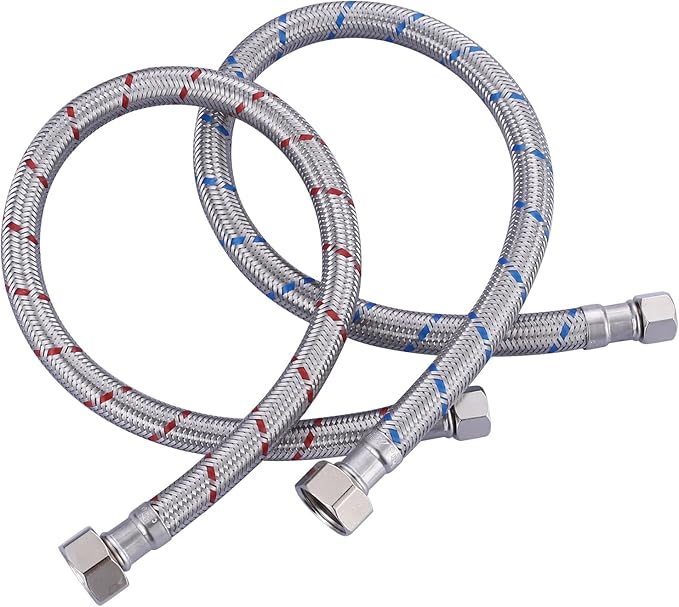 ALEASHA 20'' Length Faucet Supply Line, Stainless Steel Braided cUPC Sink Hose with G1/2" FIP x 3/8" Compression Supply Hose for Sink Faucet Bathroom Kitchen Faucet Connector Water Supply Line 2 PCS