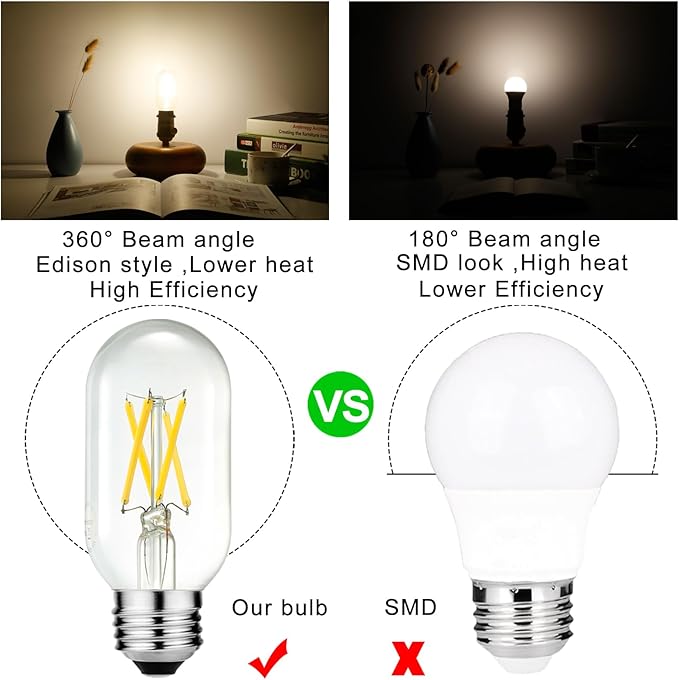 LiteHistory E26 Edison Bulb 6W Equivalent E26 LED Bulb 60 Watt Dimmable Neutral White 4000K led Light Bulb AC120V 600lm Tubular T14 T45 LED Bulb for Pendant,Sputnik,Vanity,Chandeliers Pack of 6