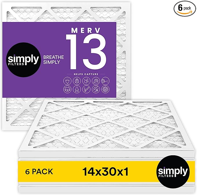 Simply 14x30x1 Air Filter, Merv 13, MPR 1500, 6 Pack, For Home AC Furnace & HVAC (Actual Size: 13.75"x29.75"x0.75") DUST, Pet, & Allergy Control