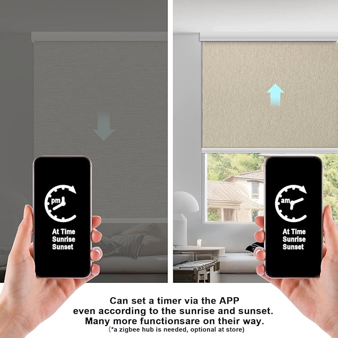 Motorized Blinds with Remote Cordless Automatic Motorized Shades Custom Blinds for Windows Smart Curtains Compatible with Alexa Google Home(Blackout Sweet Latte,Custom Size)