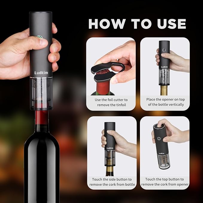 Electric Wine Opener, Rechargeable Wine Gift Set With Electric Wine Aerator Dispenser, Automatic Electric Wine Corkscrew, Automatic Wine Saver Vaccum Pump, Foil Cutter and Gift Box