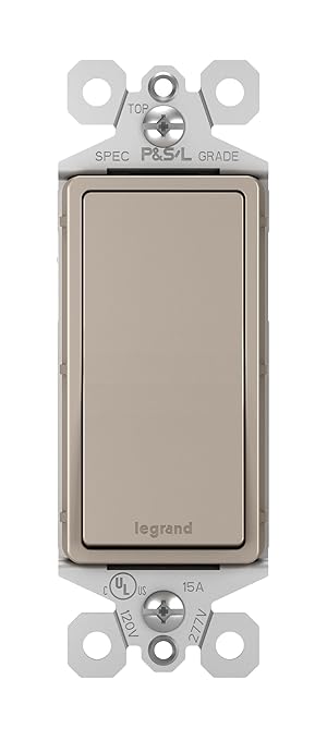 Legrand radiant TM873NICC10 15 Amp Rocker Wall Switch, 3-Way Decorator Light Switches, Nickel (1 Count)