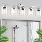 Modern Brushed Nickel 5 Light Bathroom Vanity Light, 31 inch Bathroom Light Fixtures with Clear Glass for Mirror Kitchen Living Room Hallway Cabinet Porch