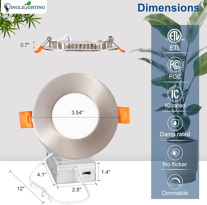 DLLT LED Recessed Ceiling Light: 24 Pack 3 Inch Brushed Nickel Recessed Lighting