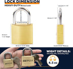 SEPOX® 2 Pcs Pack Premium Solid Brass Padlock with Same Keys 4 Pcs, Outdoor Waterproof & Heavy Duty, Size 40mm 1-9/16", Key with Big Handle, Keyed Alike for Gate, Gym Locker, Hasp, Tool Box