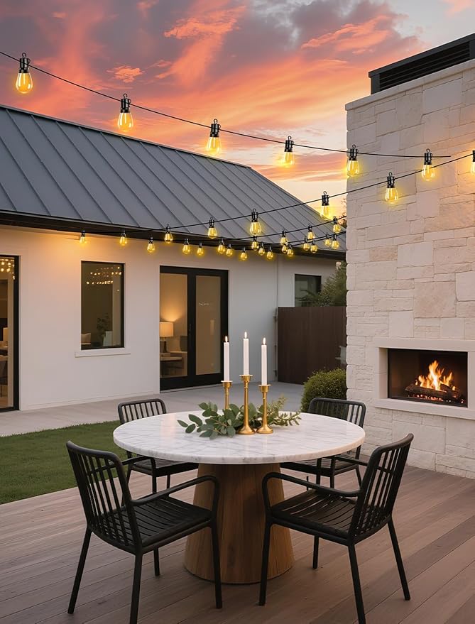 Outdoor Patio String Lights: S14 Shatterproof Bulb Outside Waterproof Light - 100Ft 30M Remote Dimmable Connectable Hanging Outdoor Electric Lighting - Garden Backyard Yard Gazebo Porch Party