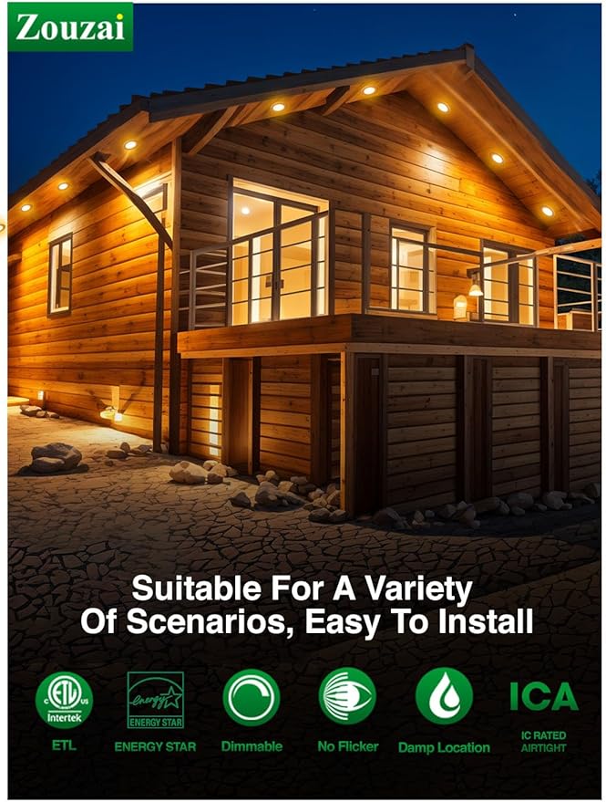 zouzai 6 Inch 5CCT Ultra-Thin LED Recessed Ceiling Light with Junction Box, 2700K/3000K/3500K/4000K/5000K Selectable, 12W Eqv 110W,Dimmable, led can Lights- ETL and Energy Star Certified【 6 Pack 】