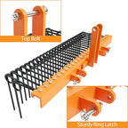 60 Inch 3 Point Tractor Rake, Pine Straw Needle Rake, Durable Powder Coated Steel Spring Landscape Rakes Fit for Cat0, Cat1, Orange