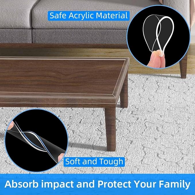2Pack Clear Edge Protector Strip, 0.8in x 3.28FT(6.56FT Total), Sharp Edge Wrap Cover Tape, Self Adhesive Protective Bumper Guards for Cabinet Door Desk Glass Table Bed Furniture, Kitchen Countertop