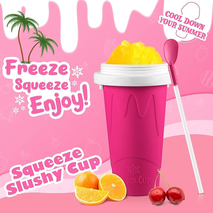 Tgosomt Slushie Maker Cups, Quick Magic Squeeze Slushy Cups, DIY Frozen Smoothies Cups, Juice Milk shake Yogurt Ice Cream Maker, Double Layers Cooling Cups, Cool Fun Gifts (Pink)