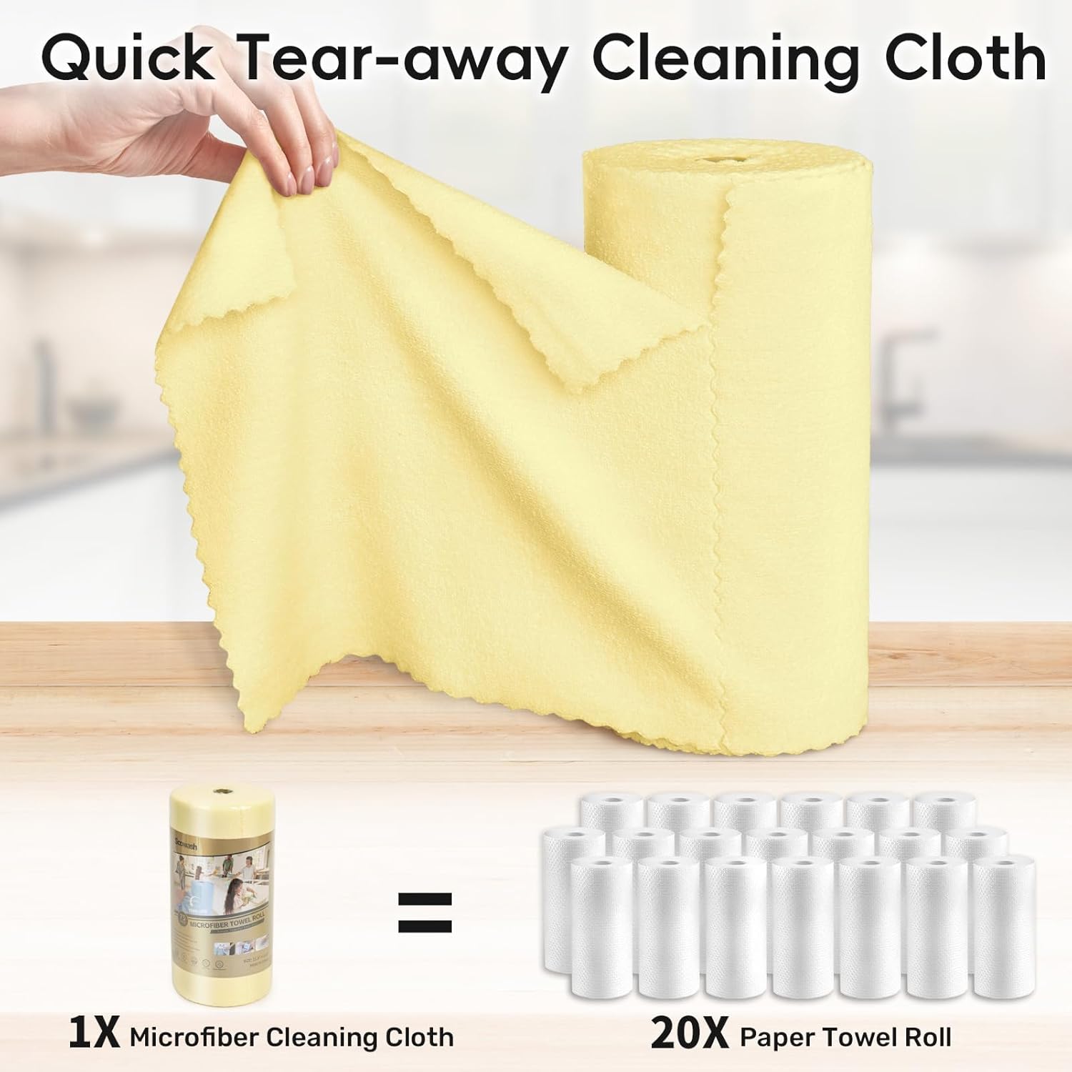 Microfiber Cleaning Cloths Roll, 75 Pack Tear Away Microfiber Towels Roll, 12" x 12" Lint Free Rags, Reusable Cleaning Cloths, Washable, Scratch Free,Ultra Absorbent Dish Rags(Yellow)