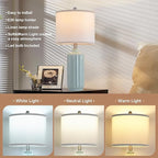 Lamp for Living Room Bedroom Lamps Farmhouse Table Lamps Set of 2 Vertical Stripe Ceramic Table Lamp,Linen Shade with Bulb, 25 in High,Light Blue