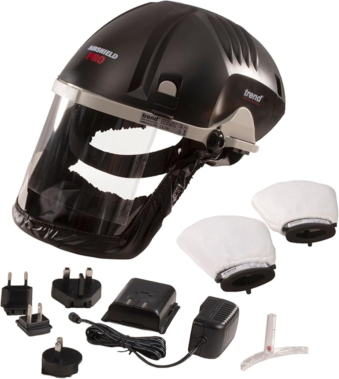Trend Airshield Pro Full Faceshield, Dust Protector, Battery Powered Air Circulating Mask for Woodworking, AIR/PRO
