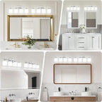 4 Light Bathroom Light Fixtures, Brushed Nickel Vanity Lights for Bathroom with Milky White Frosted Glass Shade, Wall Lights for Mirror Bedroom Living Room E26 Base